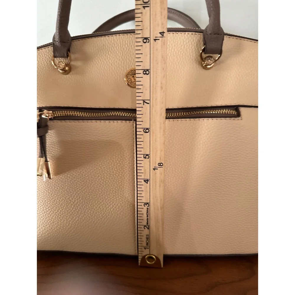 Anne Klein Two Tone Pebbled Satchel Crossbody Bag Beige Taupe Gold Tone NWOT